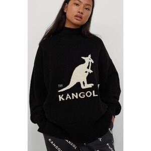 Kangol x H&M black white knit mock neck pullover sweater Size S regular